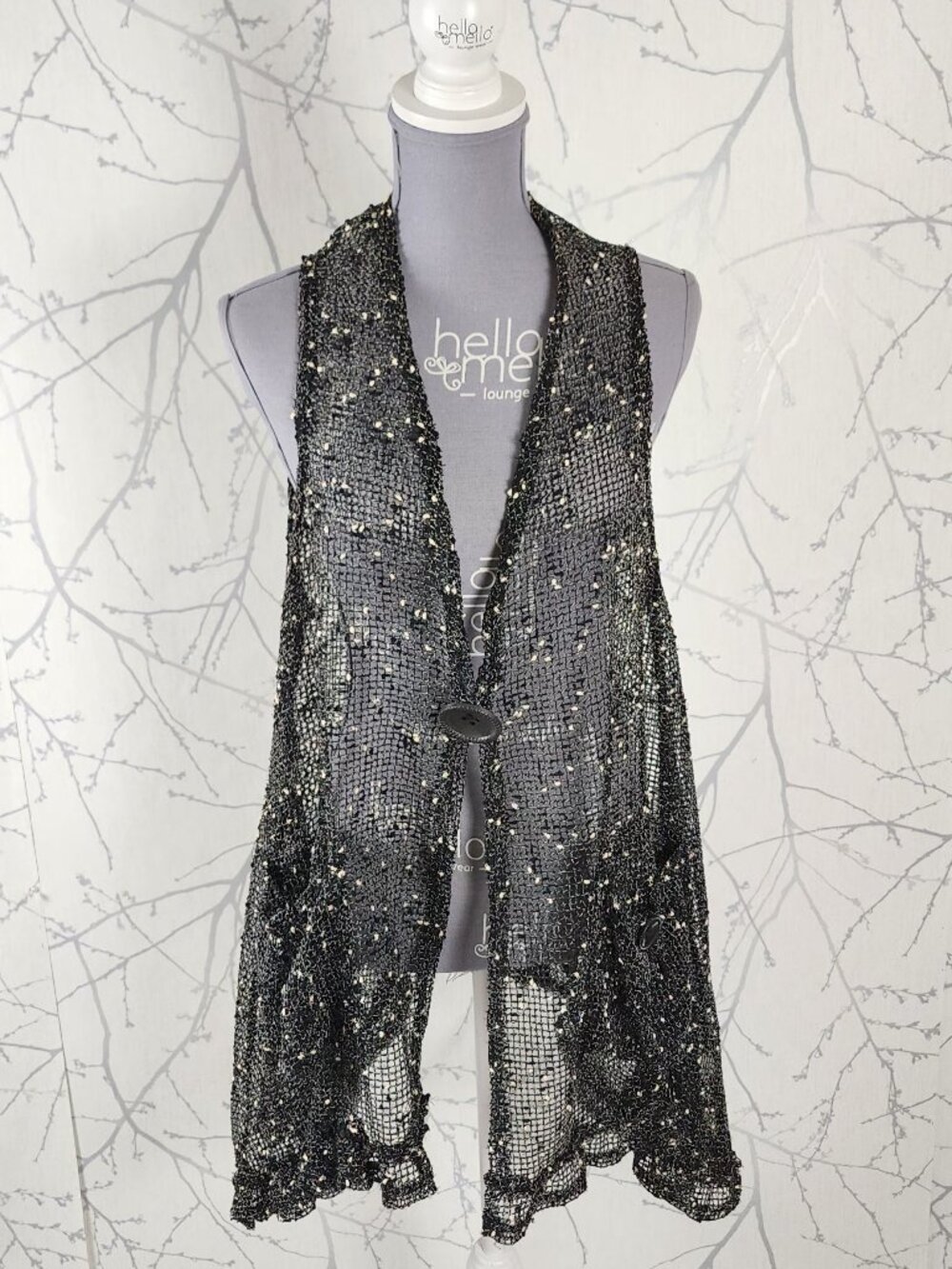 Papa Vancouver Black Mesh Knit Sheer Hankie Hem Vest